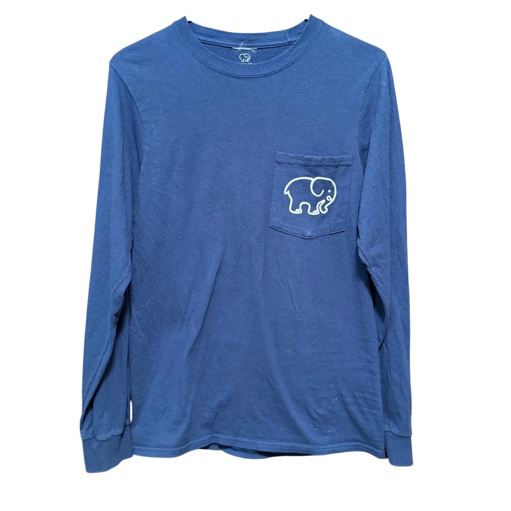 Ivory Ella Navy Blue Long Sleeve Pocket T-Shirt Elephant Mandala Graphic Small